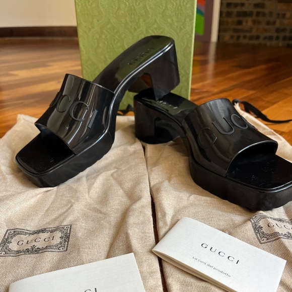 Gucci Rubber Logo Platform Slide Sandal, NEW - Picture 4 of 16